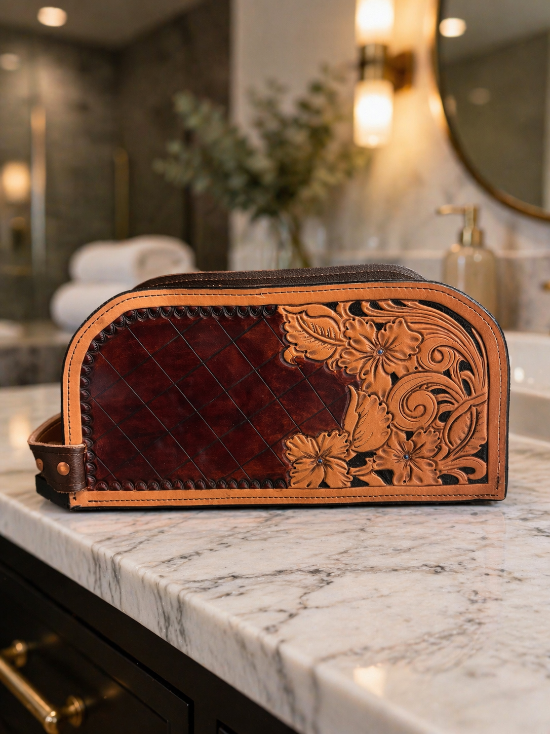 Large handcrafted leather toiletry bag