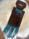 Turquoise fringe saddle sac