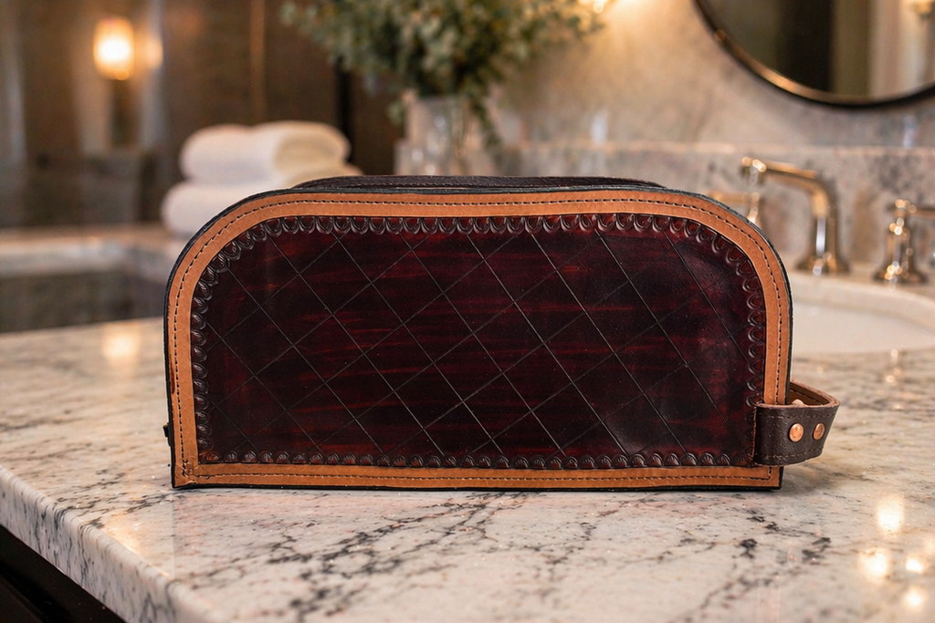 Large handcrafted leather toiletry bag
