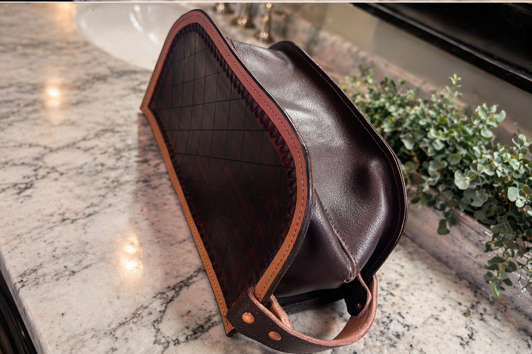 Large handcrafted leather toiletry bag